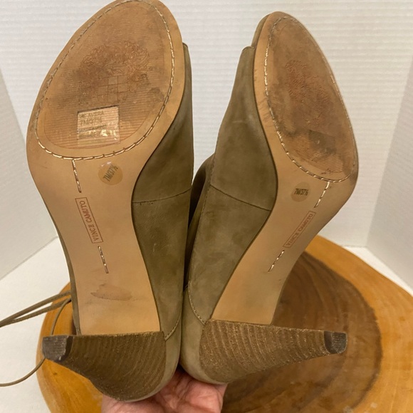 Vince Camuto Suede Peep Toe Wrap Tie Ankle Heels Booties - Picture 7 of 12